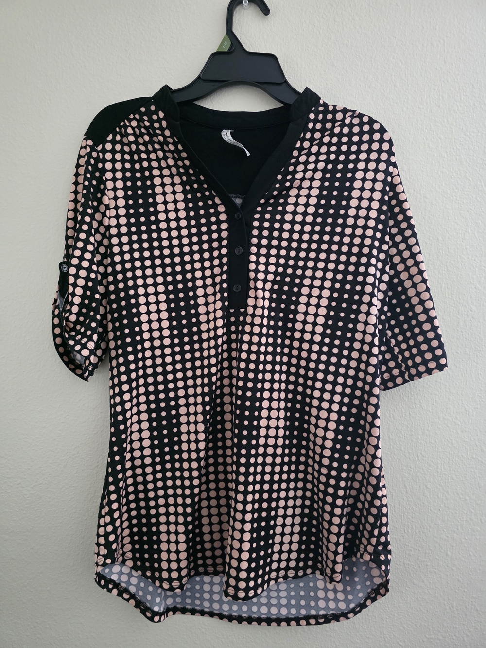 PerSeption Concept Black Top with Light Pink Polka Dots